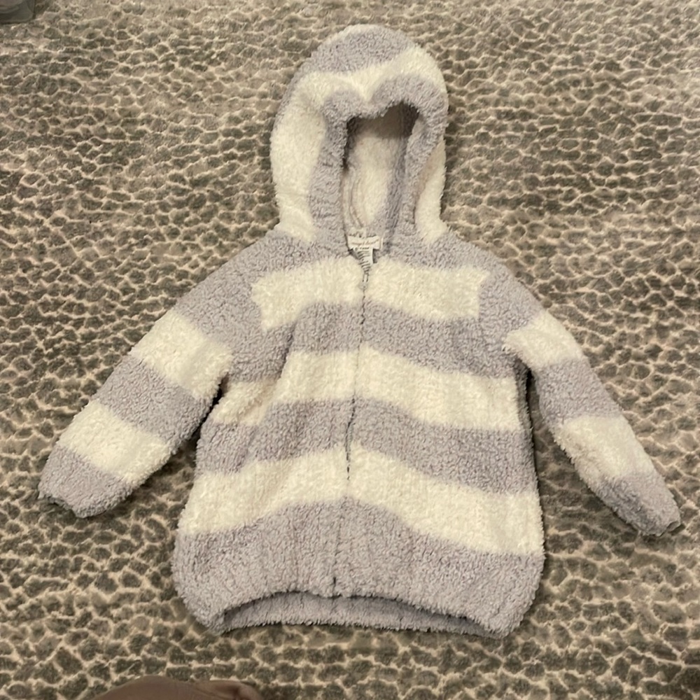 Angel Dear grey and white cozy jacket with zipper and hood 6-12 month